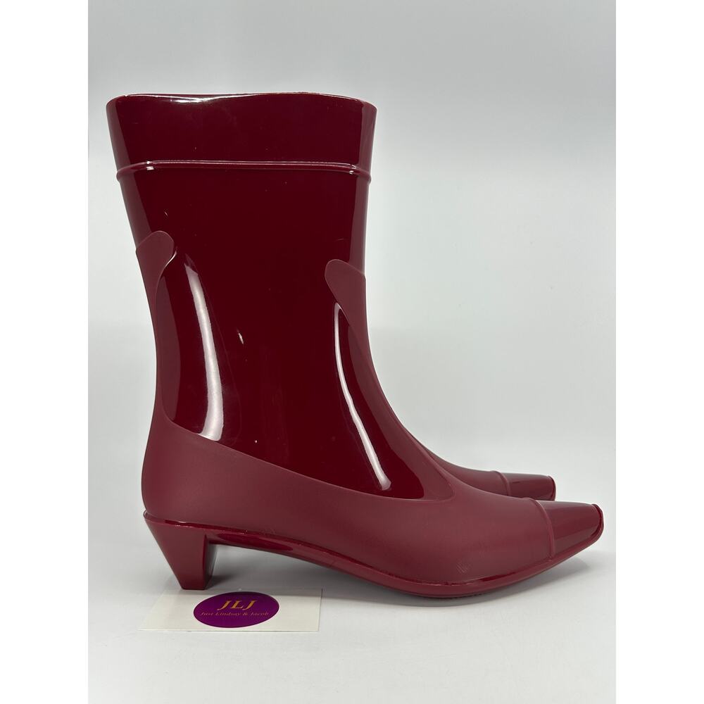 Jeffrey Campbell Women's Drench Point Toe Kitten Heel Rain Boots Red Size 9